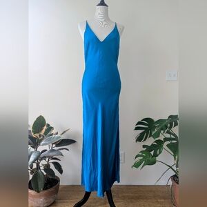 Vintage bias cut silk teal long slip dress medium